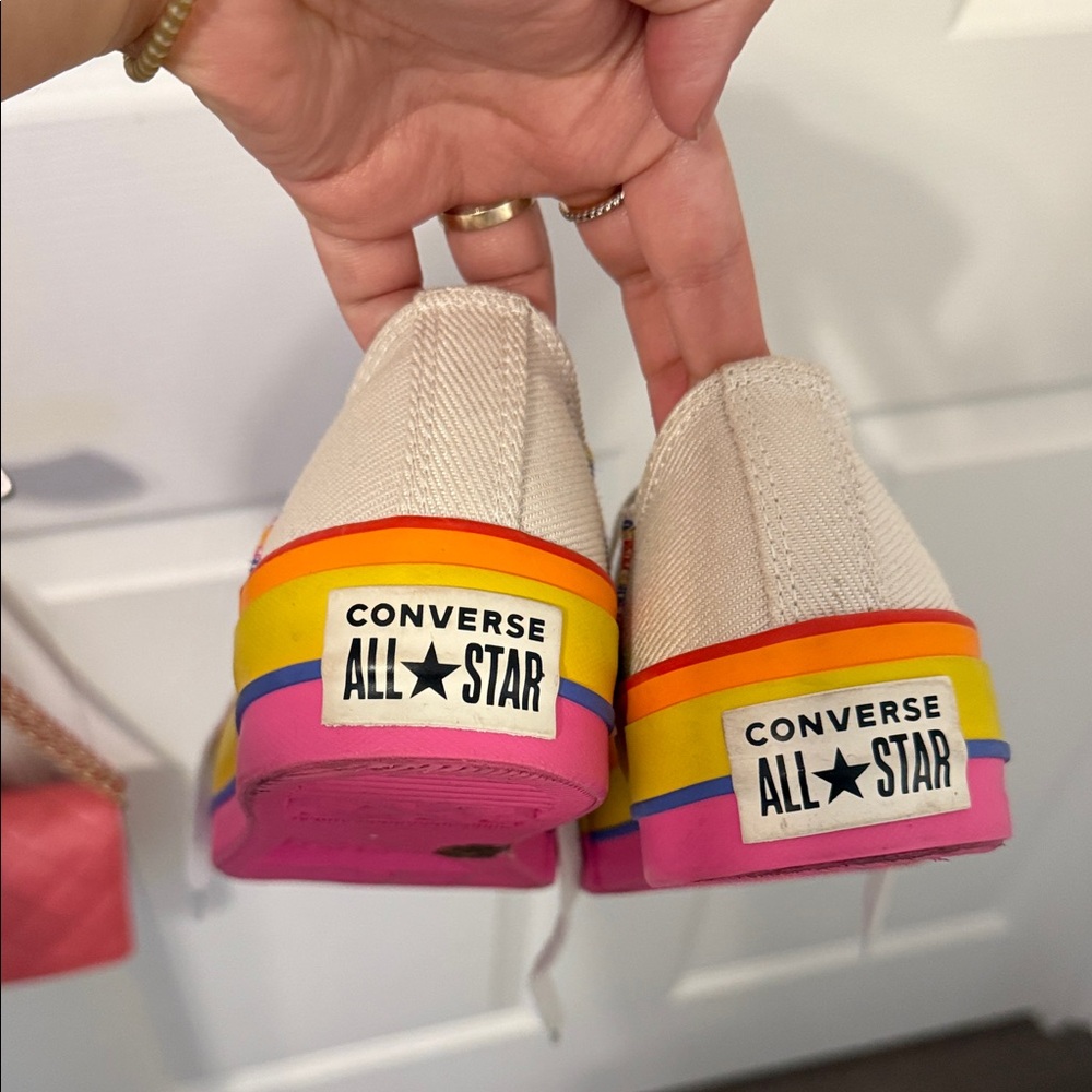 Converse White Sneakers with Rainbow Sole - Picture 4 of 6